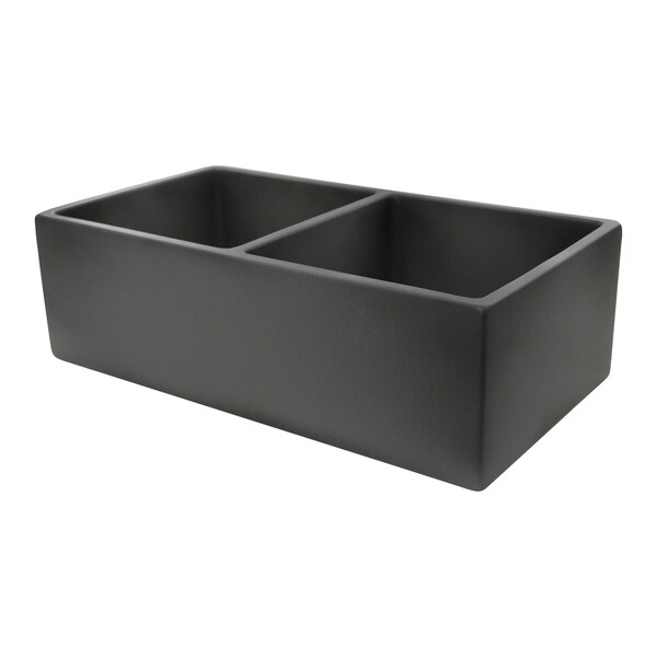 Nantucket Sinks Double Bowl Farmhouse Fireclay Sink with Concrete Finish FCFS3318D-Concrete - main